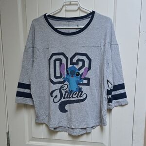 Disney Lilo And Stitch Athleti. Gray and Blue Varsity 3/4 Sleeve Tee Shirt XL